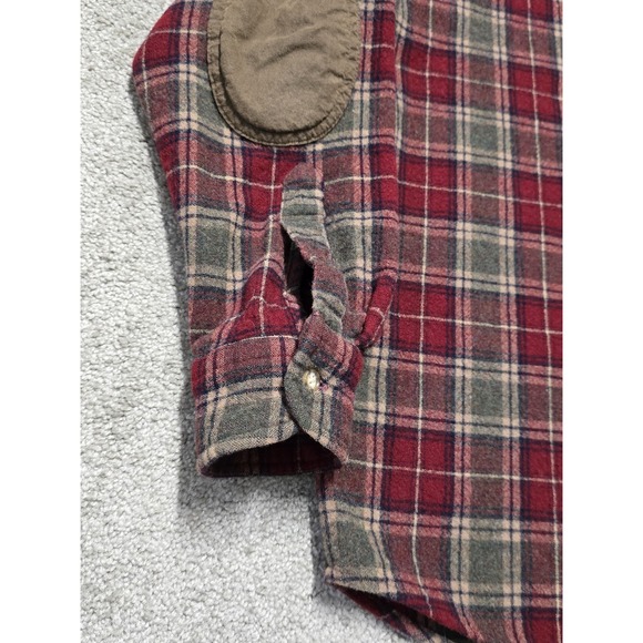 Pendleton Red Green Brown Plaid Virgin Wool Flannel Shirt Elbow Patch Mens M - Picture 10 of 16